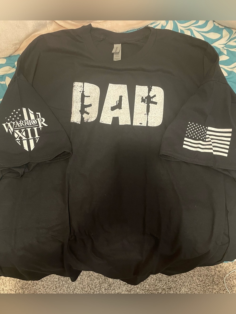 Gildan Black Short Sleeve 'DAD' Graphic Tee with Sleeve Flags